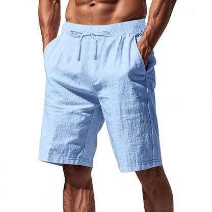 Linen Cargo Shorts for Men 2025 Summer Casual Elastic Waist Drawstring Lightweight Workout Beach Shorts with Pockets Sky Blue M