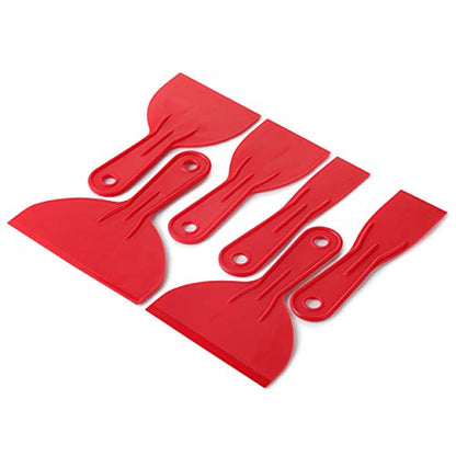 Bates 6 Pack Plastic Putty Knife Set - Paint Scraper, Spackle Tool, Spreader - color: Red, size: 1.5, 2, 3, 4, 5, 6 Inches, 6 Pack
