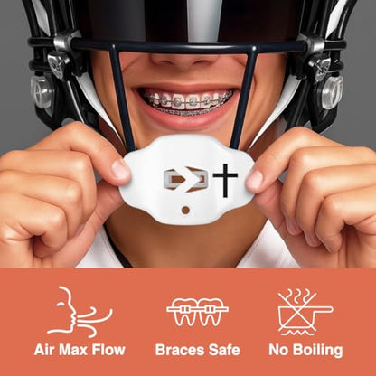 SLEEFS Classic Football Mouthguard with Bold Designs and Removable Strap - color: White