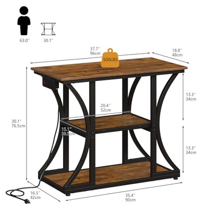 50 Gallon Aquarium Stand with Power Outlets Fish Tank Stand with 3-Tier Storage Shelves Display Stand for Turtle Tank Shelves Metal Frame Stand for Living Room Office Entryway,Brown