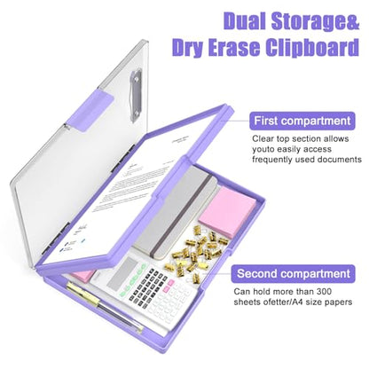 Hongri Clipboard with Storage, Purple 8.5 x 11 Clip Board, Dual Compartmen - color: Light Purple