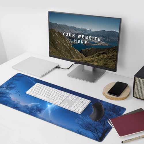 XXL Gaming Mouse Pad 35.4 x 15.7 Inch, Large Desk Mousepad with Blue Meteor Design, Water-Resistant, Stitched Edges, Non-Slip Rubber Base Desk Mat - color: Blue Meteor