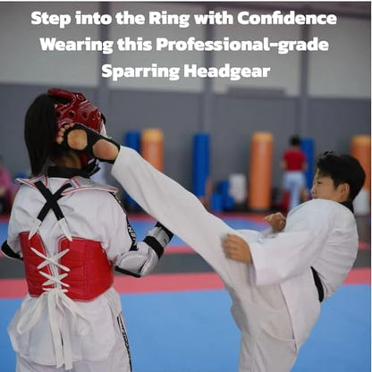 Taekwondo Sparring Head Guard, Competition Protection Headgear for Taekwondo, Karate and Martial Arts - color: blue and red, size: Medium