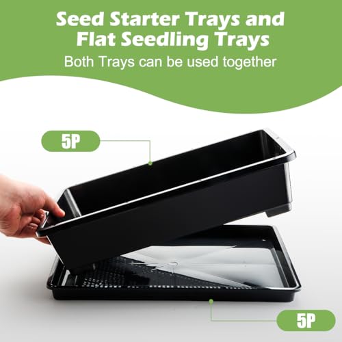 RooTrimmer 5 Pack Soil Blocking Trays(14"x12"x3"), Plastic Flat Plant Tray for Holding or Collecting Drainage Water, Elevated Microgreen Seed Starter Tray for Seed Germination (Black) - size: 14.76" L x 12.01" W x 3.27" H
