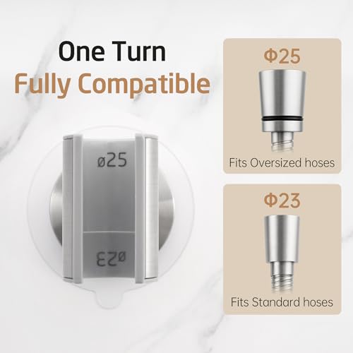 KES All Metal Shower Head Holder Adhesive, Dual-Size Opening Handheld Shower Head Holder Wall Mount for Standard & Oversized Shower Hose, Adjustable Shower Wand Holder, Brushed Steel, C208DF-BS - style: Brushed Steel
