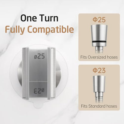 KES All Metal Shower Head Holder Adhesive, Dual-Size Opening Handheld Shower Head Holder Wall Mount for Standard & Oversized Shower Hose, Adjustable Shower Wand Holder, Brushed Steel, C208DF-BS - style: Brushed Steel