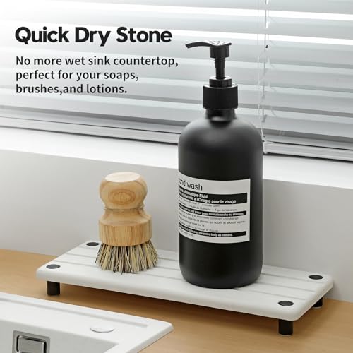 Instant Dry Sink Caddy Kitchen Sink Organizer, Quick Drying Diatomaceous Earth Stone Sink Tray Sponge Holder Soap Dish, Bathroom Countertop Vanity Dispenser Toothbrush Bottle, White, 10" x 4" - color: 1. White, size: 10" x 4" x 1"