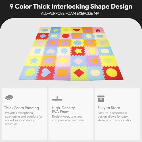 BalanceFrom Kid's Puzzle Exercise Play Mat with EVA Foam Interlocking Tiles - color: 36 Tiles, Shape