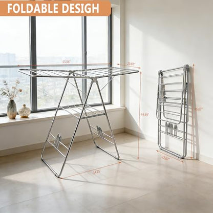 Clothes Drying Rack Foldable -Height Adjustable Laundry Drying Rack Large Space, Winged Laundry Rack with Sock Clips for Hanging Towels Clothes Dress Bedding Indoor Outdoor, Gray - size: 1-Level