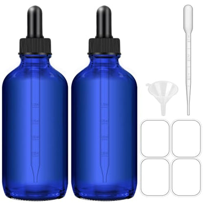 Dropper Bottles, 4oz Blue Bottle with Dropper for Essential Oils with Funnel, Labels & Pipette, 2-Pack Tincture Bottles with Dropper(Unbreakable Plastic Eye Dropper) - color: Blue
