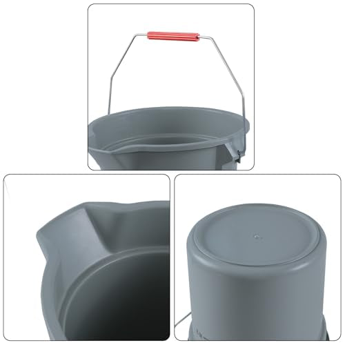 3.5 Gallon Commercial Cleaning Plastic Buckets with Handles, 4-Pack | Gray Industrial Round Utility Pail, Heavy-duty, Construction for Professional/Janitorial Cleaners