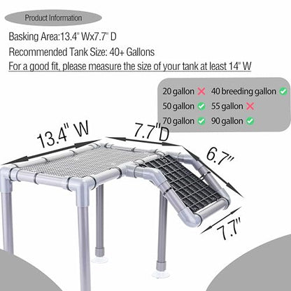 Extra Large Standing Turtle Basking Platform, 13.4" Width Turtle Basking Area with Ramp, DIY Turtle Tank Accessories, PVC Basking Dock for Aquatic Turtles for 75/90/120 Gallon