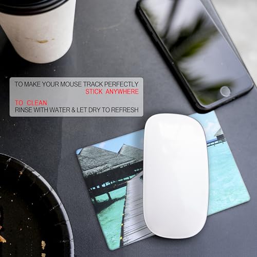 Mouse Pad Adhesive Bottom - Sticks to Any Surface - Portable - Webcam Covers and Screen Cleaner Included (Beach) - color: BEACH