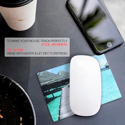 Mouse Pad Adhesive Bottom - Sticks to Any Surface - Portable - Webcam Covers and Screen Cleaner Included (Beach) - color: BEACH