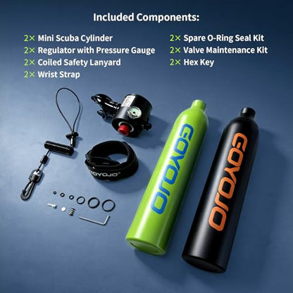 GOYOJO Mini Scuba Tank, Portable Diving Lung Air Tank with DOT Certified, Refillable Emergency Backup Pony Bottle for Snorkeling, Underwater Breathing, Training - color: 0.5L Black + Green