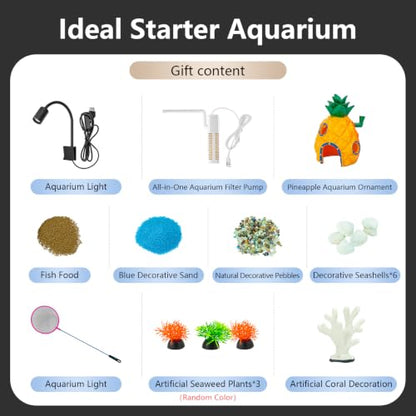 5 Gallon Fish Tank Aquarium Starter Kit with Filter and Light, All in One Small Fish Tank for Betta, Kids & Desktop Use, Self Cleaning Nano Aquarium with Lid(Large Black)