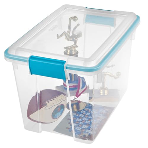 Sterilite 6-Pack Gasket Box, Clear Plastic Storage Bins with Latching Lids, 20 Qt - Large Stackable Tote Containers for Home, Closet, Bathroom, and Office Organization
