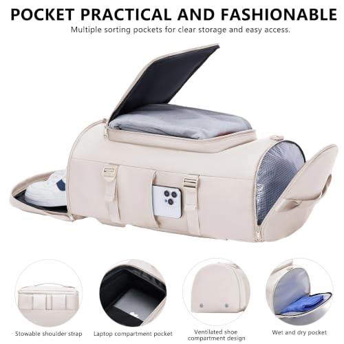 MIYCOO Gym Bag with Shoes Compartment, Duffle Bag, Backpack with Wet Pocket - color: White-Style1