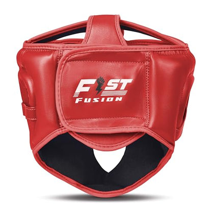 Boxing Head Guard, Maya Hide Leather Headgear Protection Adjustable Kickboxing Muay Thai MMA Training Taekwondo - color: Red, size: Small-Medium
