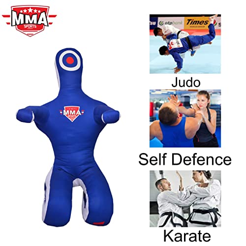 Kids Grappling Standing Dummy - Unfilled – Wrestling, Jiu-Jitsu, MMA Training Dummy with Moveable Arms and Legs – Durable Polyester Fabric - color: Blue-Sit, size: 6 ft-72 Inch
