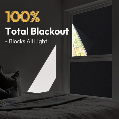 rabbitgoo Blackout Window Film 100% Light Blocking, Static Cling No Glue Easy Install, Removable Room Darkening Window Cover for Daytime Sleep, Bedroom, Nursery, Home Theater, 23.6" x 118.1" - color: Frosted Black, size: 23.6" X 118.1"