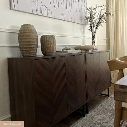 Nathan James Enloe Modern Sideboard Buffet Storage Accent Cabinet with Doors in a Rustic Walnut Finish and Black Matte Metal Base for Hallway, Entryway, Kitchen or Living Room, Walnut/Black