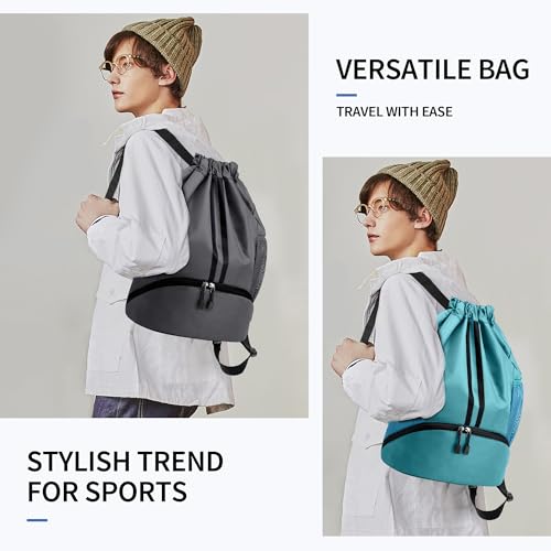 JELUTAR Drawstring Backpack Gym Bag with Shoes Compartment, Teal - color: Teal, size: Medium