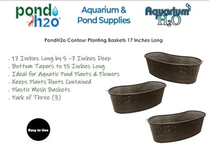 PondH2o Contour Kidney Shaped Plastic Slotted Mesh Aquatic Pond Plant Basket, 17 Inch (44cm), Value Three (3) Pack, Perfect for Lily's, Planting Pot, Baskets for Water Gardens, Aquaponics, Hydroponics