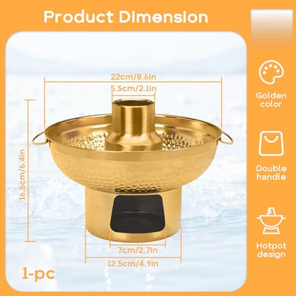 8.6 In 304 Stainless Steel Shrimp Cocktail Serving Dish, Groove Hotpot Chilled Serving Tray Gold with Ice Button, Cold Fruit Platter Tray for Parties Drinks Veggies Seafood Salad Sushi (Gold)