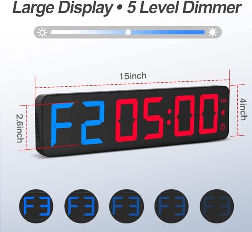 ANJANK Gym Timer 15"Large LED Display Wall Clock, Gym Interval Workout Count Down & Up Stopwatch, Adjustable Buzzer Volume/Upgraded Remote Digital Timer for Fitness, Classroom, Home Garage and Outdoor - color: Blue + Red