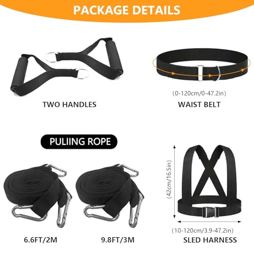 Sled Harness for Pulling, Adjustable Shoulder Belt with 2 Ropes