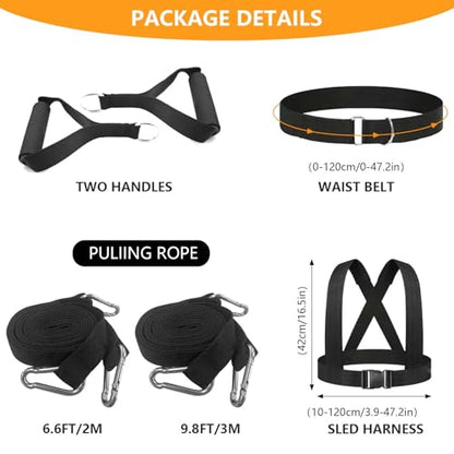 Sled Harness for Pulling, Adjustable Shoulder Belt with 2 Ropes
