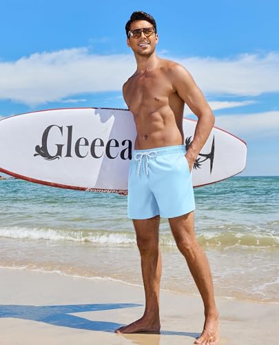 Gleeease 5 Inch Mens Swim Trunks with Compression Liner Men's Bathing Suit - color: Light Blue, size: 3X-Large