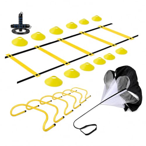 Agility Training Set, Speed Training Set with Ladder, Cones, Hurdles & Parachute, Athletic Gear for Football Basketball - style: Speed And Agility Training Set