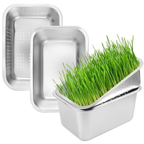 2 Set (4 Pack) Stainless Steel Sprouting Tray, 13 x 9 inches Stainless Steel Germination Trays for Indoor Microgreens, Broccoli Sprouts & Wheatgrass - size: 2 Set Silver