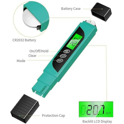 TDS Meter Digital Water Tester, Lxuemlu Professional TDS, Temperature and EC Meter with Carrying Case, 0-9999ppm, Ideal ppm Meter for Drinking Water, Aquariums and More （Green) - color: Green