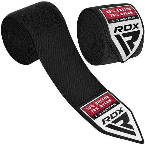 RDX Boxing Wraps Kids 2.5M Inner Gloves, Elasticated Thumb Loop Bandages, Junior Under Mitts Hand Fist Protector Wrist Support Straps, Muay Thai MMA Kickboxing Martial Arts Speed Bag Punching Training - color: BLACK