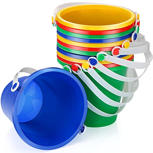 12 Pieces Beach Pails Sand Buckets for Boys and Girls Beach and Sand Toys at the Use for Molds at the Sandbox Summer Party Supplies, 4 Colors(5 Inch,Red,Yellow,Blue,Green) - size: 5 Inch
