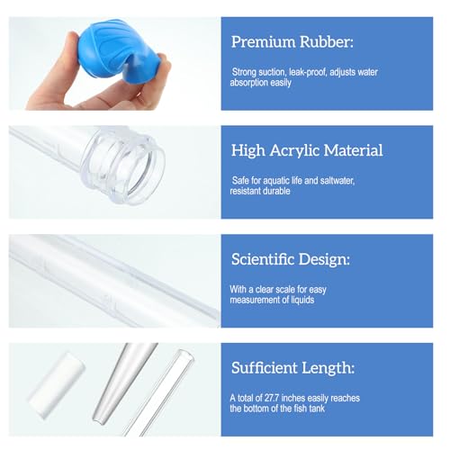 21.1IN Aquarium Coral Feeder Turkey Baster 30ml Aquatic Water Changer Siphon Pipette Dropper Fish Tank Waste Remover Manual Cleaning Tool for Aquatic Plant Reef Anemones Lionfish (Blue)