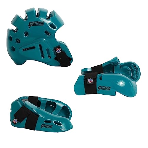Proforce Lightning Martial Arts Protective Sparring Gear Bundle - Headgear, Gloves, Ultra Kicks - color: Teal, size: Child Medium
