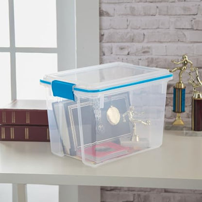 Sterilite 6-Pack Gasket Box, Clear Plastic Storage Bins with Latching Lids, 20 Qt - Large Stackable Tote Containers for Home, Closet, Bathroom, and Office Organization