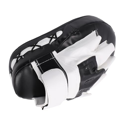 RiToEasysports Boxing Punching Mitt, PU Leather Curved Boxing Pad with Adjustable Strap, Training Hand Pad for Taekwondo Muay Thai, Adults Kids All Skill Levels - color: Black White