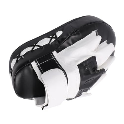 RiToEasysports Boxing Punching Mitt, PU Leather Curved Boxing Pad with Adjustable Strap, Training Hand Pad for Taekwondo Muay Thai, Adults Kids All Skill Levels - color: Black White
