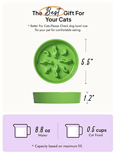 Ceramic Slow Feeder Dog Bowls Small Breed, 0.5 Cups Dog Food Dish for Fast Eaters, Puzzle Bowl for Small Dogs and Cats, 5.5 Inch-Green
