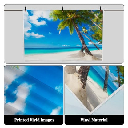 7x5ft Sea Beach Photography Background Seaside Palmtree Backdrop Vacation Trip Blue Sky Holiday Kid Baby Lovers Boy Girl Adult Artistic Portrait Photoshoot Studio Props Video Drape Wallpaper - size: 7x5ft