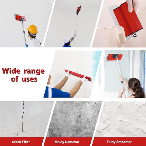 Drywall Skimming Blade Set, Stainless Steel 10",16" & 24" Skimming Blades with 28"-62" Extension Handle Pole, Professional Drywall Skimming Tools for Smoothing Wall and Ceiling