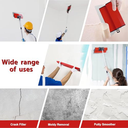 Drywall Skimming Blade Set, Stainless Steel 10",16" & 24" Skimming Blades with 28"-62" Extension Handle Pole, Professional Drywall Skimming Tools for Smoothing Wall and Ceiling