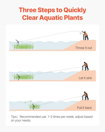 VEVOR Lake Weed Cutter, Pond Aquatic Plant Cutting Tool with 48 in Max. Cut Width, Sharp and Heavy-Duty Steel Blades, Pond Rake with 30 ft Throw Rope, for Cattail, Phragmites, Lilly Pads & Chara