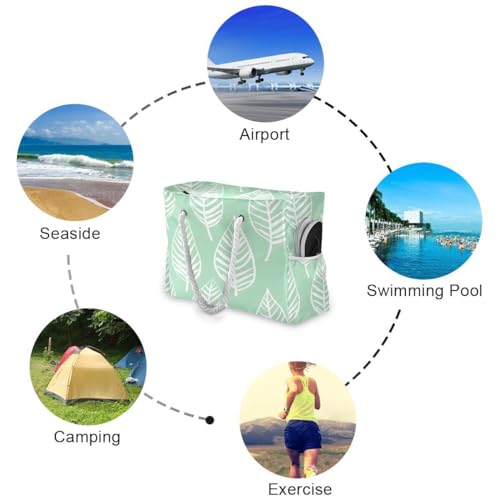 senya Large Beach Bags Totes Canvas Tote Shoulder Bag Soft Wave Water Resistant Bags for Gym Travel Daily Ocean - color: Palm Leaves