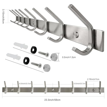 WEBI Heavy Duty 24 Inch SUS 304 Coat Bath Towel Hook Hanger Rail Bar with 8 Hooks,Brushed Finish,for Bedroom,Foyers,Hallways Home Office Storage Organization, C-CBG08 - size: 8 Hooks